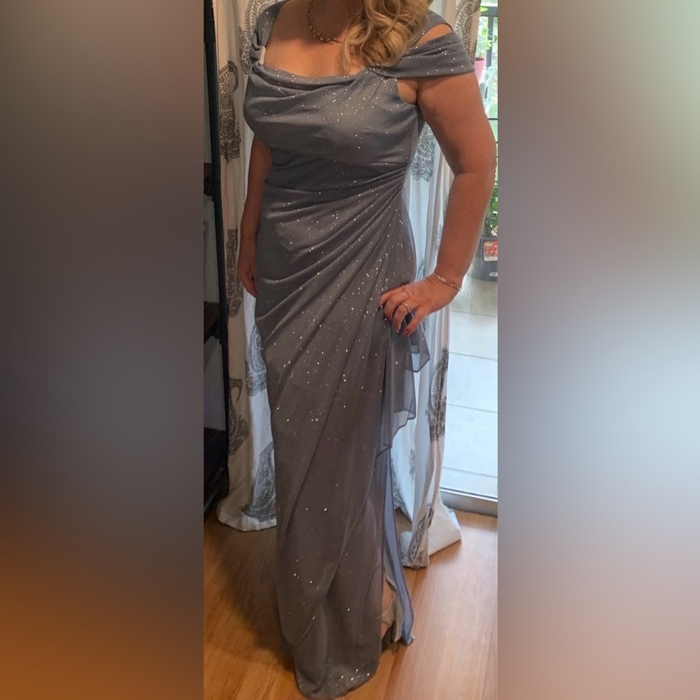 Alex Evening Wear Silver Evening Gown